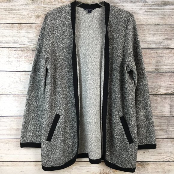 Lands' End Open Front Black & White Marled Cardigan Sweater - Picture 2 of 12